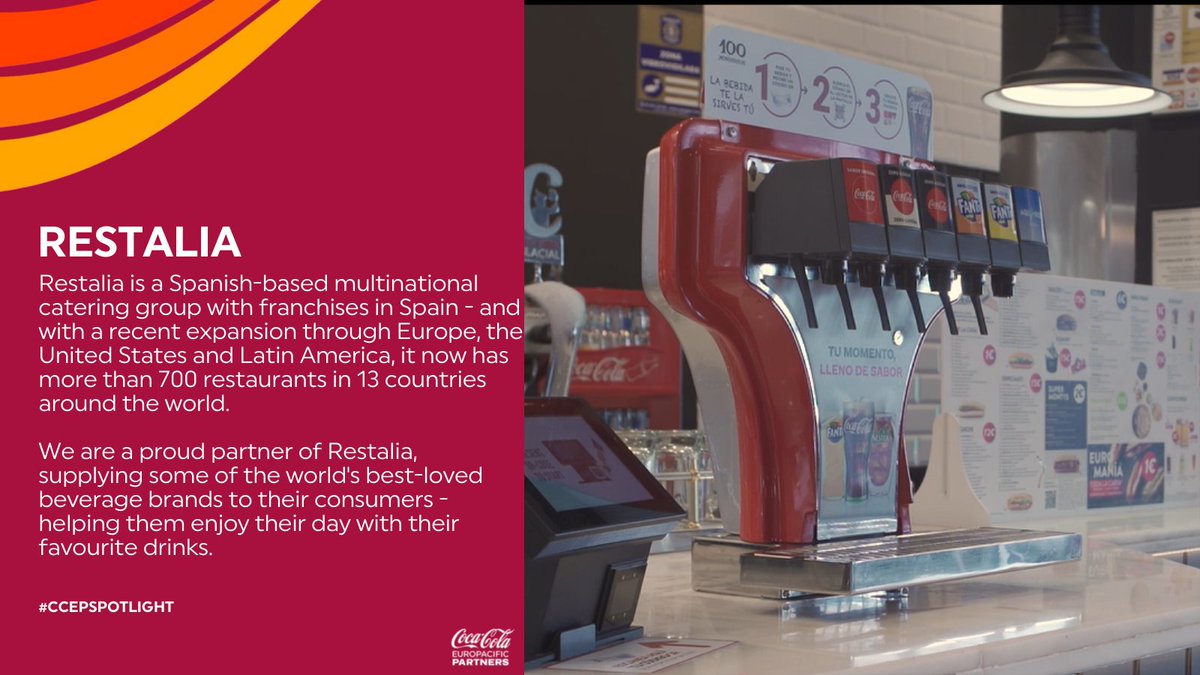 Coca-Cola Europacific Partners (@cocacolaep) on Twitter photo We’re a proud partner of <a href="/Restaliagrupo/">Restalia</a> and we’re trialing a beverage dispensing system in one of their restaurants in Madrid offering consumers self-pour, packaging-free drinks technology that’s new to Europe – read more: cocacolaep.com/media/news/202… 
#FollowFriday #CCEPSpotlight We’re a proud partner of <a href="/Restaliagrupo/">Restalia</a> and we’re trialing a beverage dispensing system in one of their restaurants in Madrid offering consumers self-pour, packaging-free drinks technology that’s new to Europe – read more: cocacolaep.com/media/news/202… 
#FollowFriday #CCEPSpotlight
