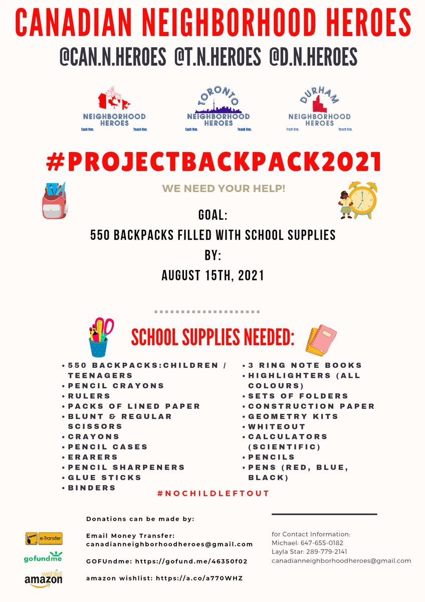 PromoteMuch's tweet image. #ProjectBackpack2021

@Can.NHeroes is raising #money and collecting #backpacks &amp;amp; #SchoolSupplies for 550 families throughout the #GTA.
#donate canadianneighborhoodheroes@gmail.com for information.
Thanks #SharingIsCaring 
#nochildleftout #eachoneteachone
@t.n.heroes d.n.heroes