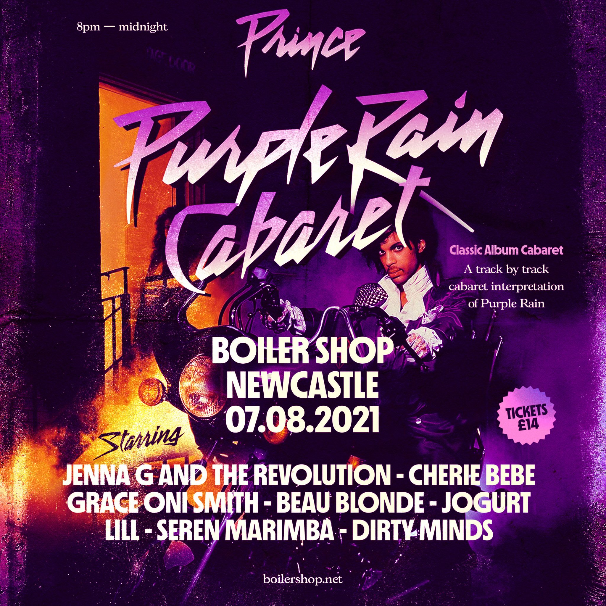 The Crack Let S Go Crazy Purple Rain Cabaret Play Boilershopncl Tomorrow Saturday 7th Starring Jenna G Amp The Revolution Cherie Bebe Banksie Beau Blonde Jogurt Lill Seren Marimba And
