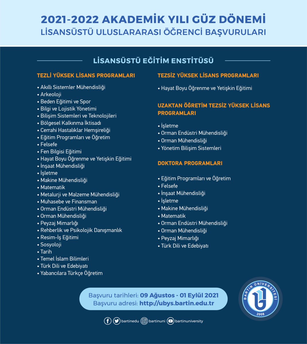 baruedutr's tweet photo. ✅ACADEMIC YEAR 2021-2022- AUTUMN SEMESTER POSTGRADUATE REGISTRATION

✅SEMESTRE D’AUTOMNE- ANNÉE ACADÉMIQUE 2021-2022
INSCRIPTION POUR LES ÉTUDES SUPÉRIEURES

السنة الدراسية 2022-2021 فصل الخريف الدراسي 
التسجيل للدراسات العليا https://t.co/sp3OBZZrnP