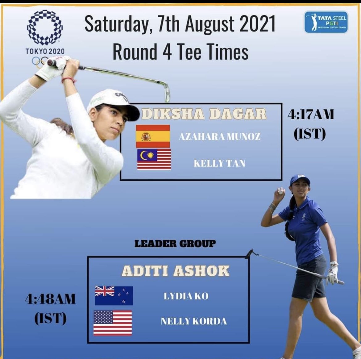 IndianGolfUnion's tweet photo. Cheer for @aditigolf on her medal quest.A big shout out to @DikshaDagar for her lion hearted efforts. Whatever be the outcome , know that all of India is proud of you @IndiaSports @Media_SAI @IOA_Official @WeAreTeamIndia @ianuragthakur #Olympics #TokyoOlympics https://t.co/Brf3R1mIKC
