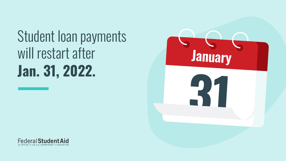 FAFSA's tweet image. 🗣 Just announced: Important news about student loans! The 0% interest rate and payment pause will continue until Jan. 31, 2022.