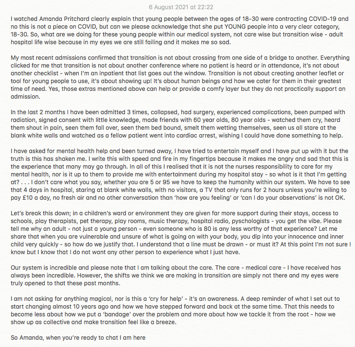 If you're in the medical world and care about transition, please read my words. I have missed writing and if you know me, you'll know I have no filter around my experiences. I may not have a blog but I have notes &amp; a platform. feel free to share . . . &amp; @AKPritchard2 I'm ready.