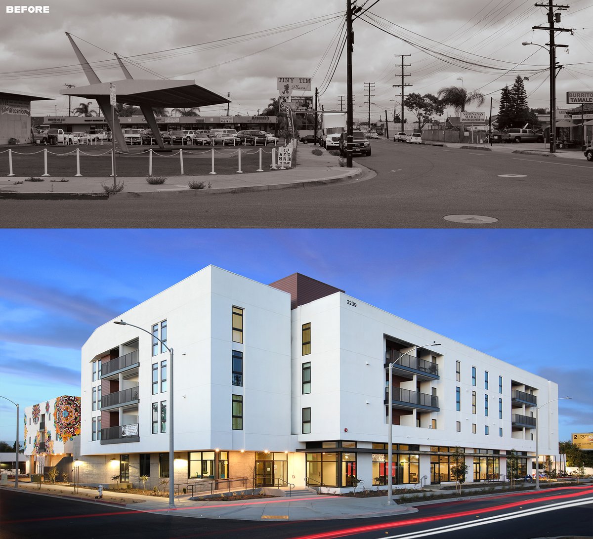 BUlaszewski's tweet image. It's pretty jarring to sit in the mini-park, remembering the sea of parking that once was there. The commercial structures and some parking were improved - and small businesses remain, but now there are new homes, open spaces, walkways, gardens and spaces for nonprofit partners