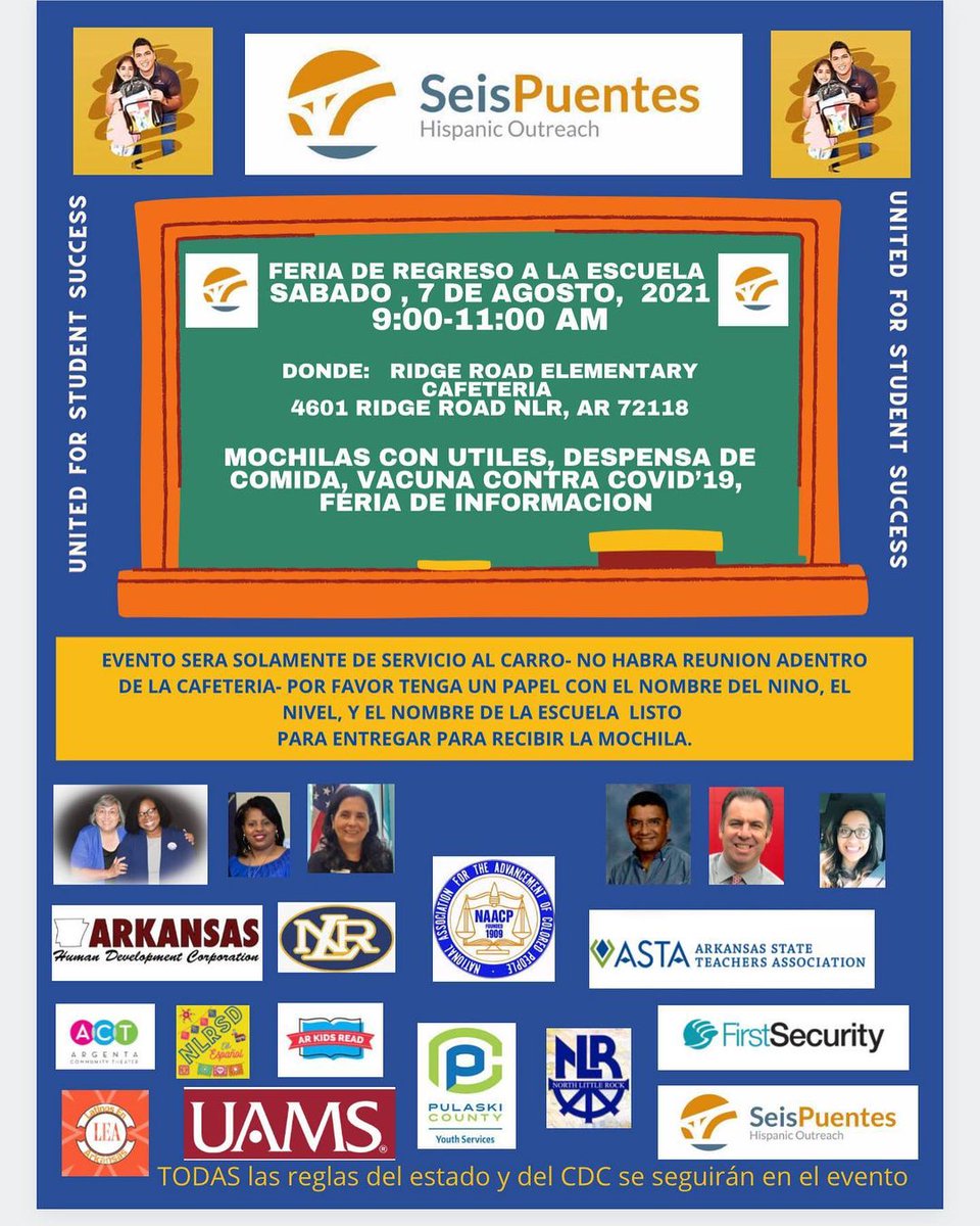 Reminder: Backpack Giveaway! AR Kids Read is excited to partner with Seis Puentes for their annual Back-to-School Backpack giveaway! AR Kids Read will donate books to be placed in the backpacks given out this Saturday at Ridge Road Elementary.

#ARKidsRead #WeReadTogether