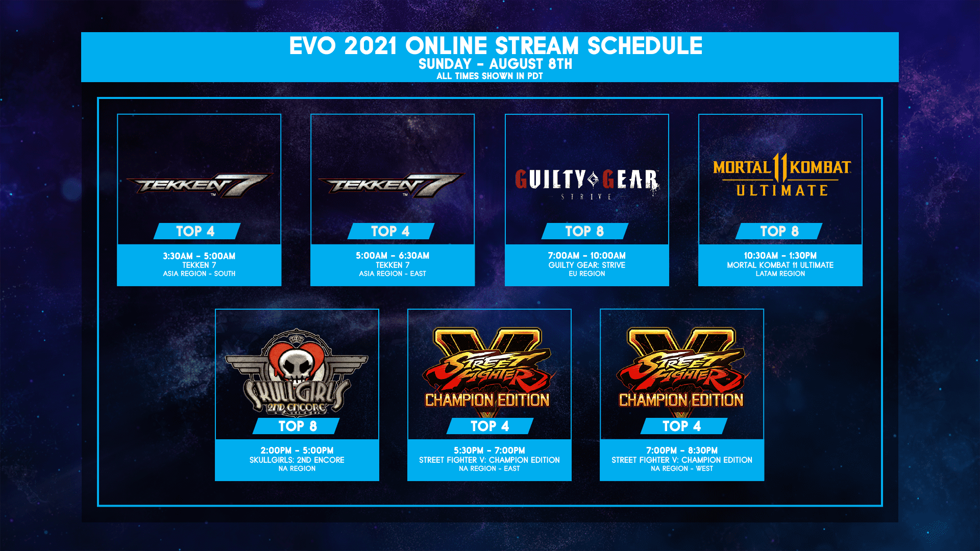 EVO on Twitter "Take a look at the Evo2021 Online Streaming Schedule
