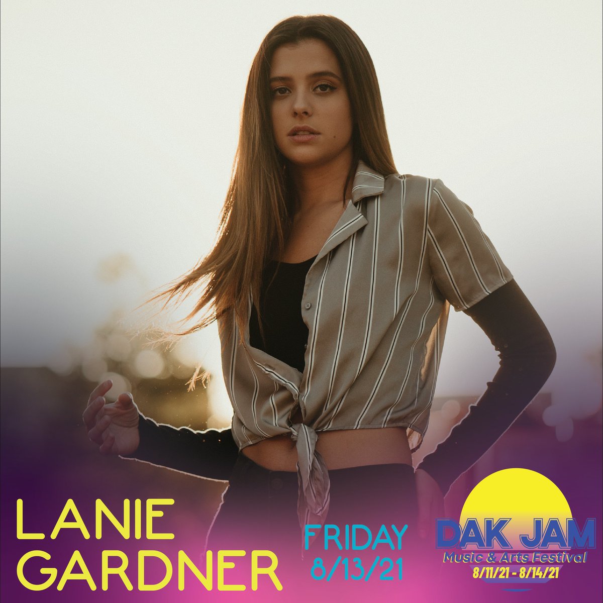 daktvproduction's tweet photo. We’re amped to have Lanie Gardner on the Drive-In stage on Friday, 08/13. Come see her at #DakJam21!
Get your passes now at https://t.co/7Mx8NFDlFw and use code DAK50 for 50% OFF festival passes!
#DakPak #DakTV #MusicFestival @whoislaniee #music #livemusic #festival #summer2021 https://t.co/FwkLI3NnAL