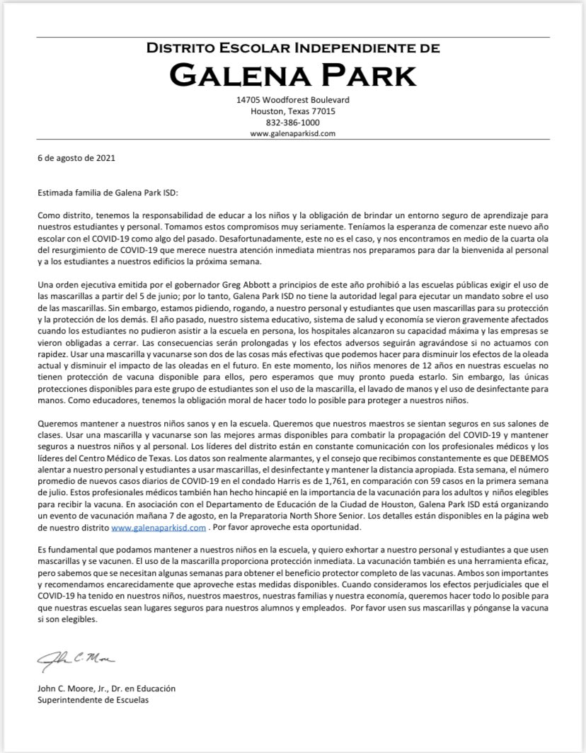 GalenaParkISD's tweet image. An important message from GPISD