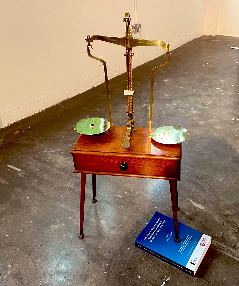 Kim_Mawhinney's tweet photo. Wonderful to be back at exhibition openings last night. Emotive work by @AlisonGlassArt #TheBystanderEffect at the @goldenthreadg On display until 9 September. #AugCraft https://t.co/u1QxdhMRrU
