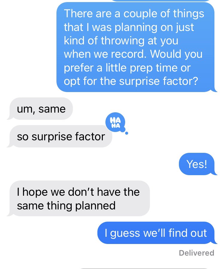 Ruined_Pod's tweet photo. Text exchange between Dan and Jon regarding the “Body Swap Movies of the Mid-Late ‘80’s” episode being recorded later today. https://t.co/J2mB4BfRy3