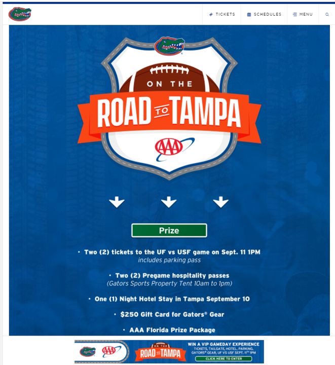 JPTULL's tweet photo. Big @FLGatorsSP @Learfield & @FloridaGators welcome to @AAAFlorida. Road Trips are back & #AAAFlorida &the Gators are on the ROAD TO TAMPA Sept 11th, awarding two (2) lucky fans w/a VIP Experience for UF vsUSF at Raymond James. Enter at https://t.co/LjhMzepzSN 🐊🐊🏈 #aaaforLife https://t.co/50dRae3KOf