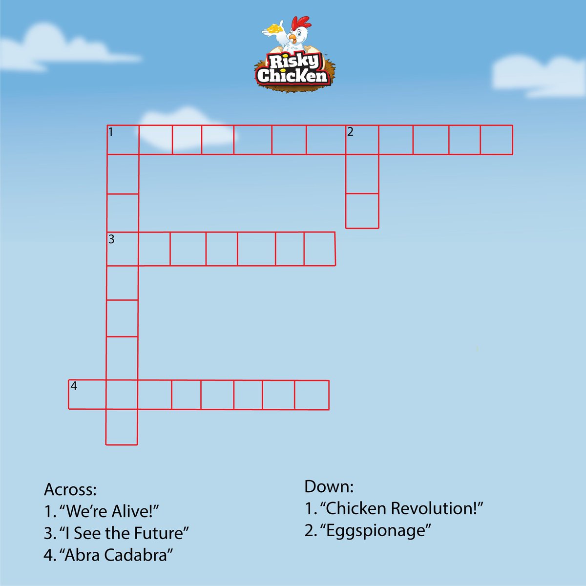 Risky_Chicken's tweet photo. Can you solve the #ChickenTrick crossword? Hint: the answers are different Chicken Tricks. Check the next Tweet for answers! #RiskyChicken #BoardGames https://t.co/YupGIE2MST