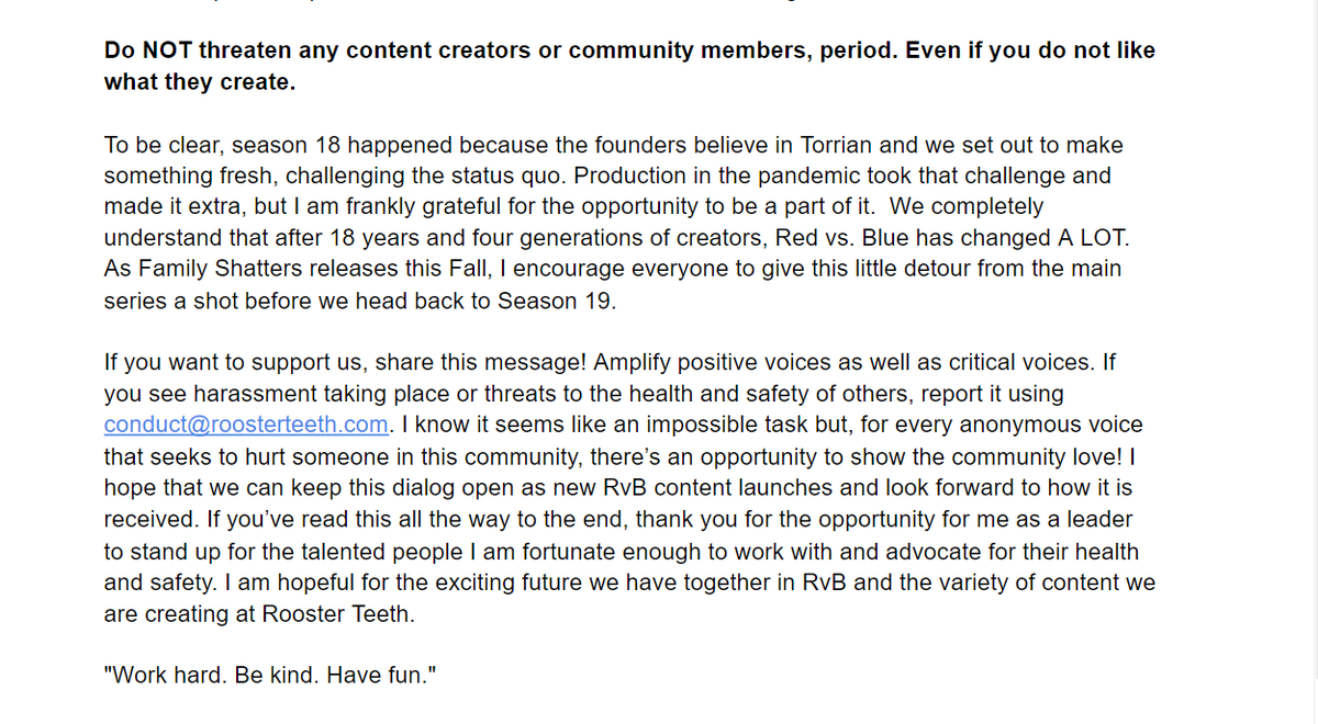 SeanHinz's tweet photo. A letter to the @RoosterTeeth community and #RvB fans everywhere https://t.co/2OvYyxx2Fr