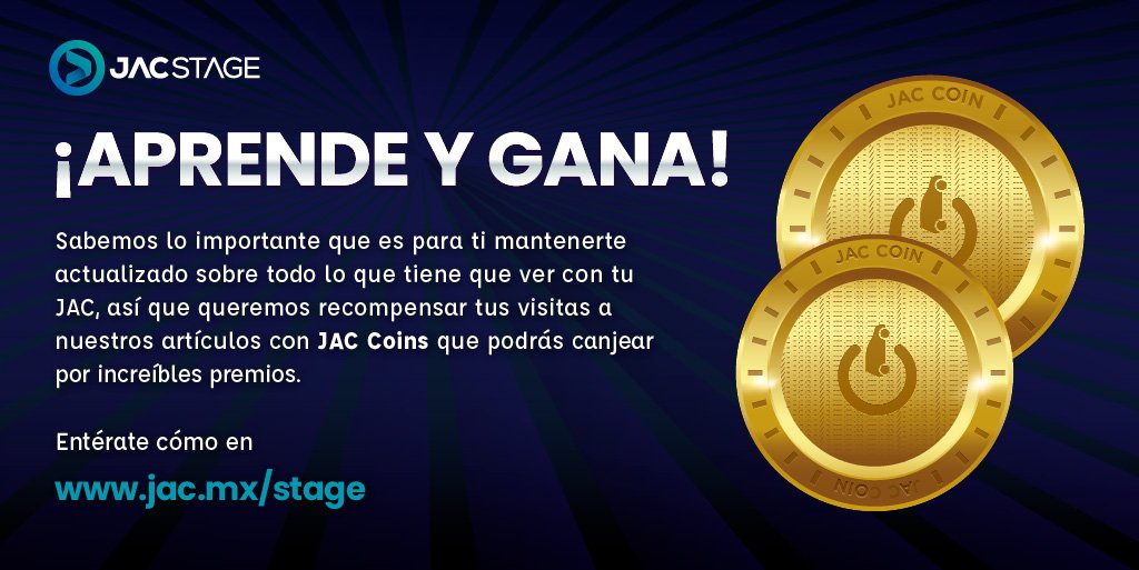 JACMotorsMX's tweet photo. JAC 👉🚘 ¡Te tiene una noticia increíble! 👏😎😮 ¿Te gustaría ganar JAC Coins y acumularlas para canjear por increíbles premios? 💰👏🚘 ¡APRENDE Y GANA! 🤓💰Te decimos como en https://t.co/wMW76VanqC
#JACSTAGE
#JACShop
#JACMéxico
#FamiliaJAC https://t.co/iwOfqH7SDS