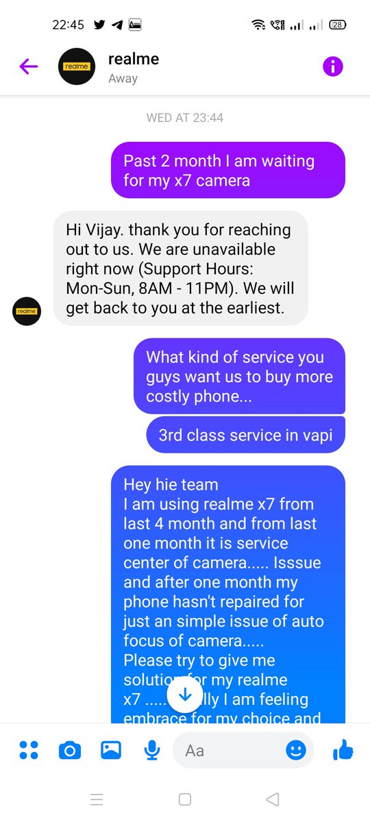 TechyVipra's tweet photo. @realmecareIN  Hey hie team 
I am using realme x7 from last 4 month and from last one month it is service center of camera..... Isssue and after one month my phone hasn't repaired for just an simple issue of auto focus of camera.....
Camera nahi badal pa rhe &amp; they r no 1 brand. https://t.co/f59d25LkiI