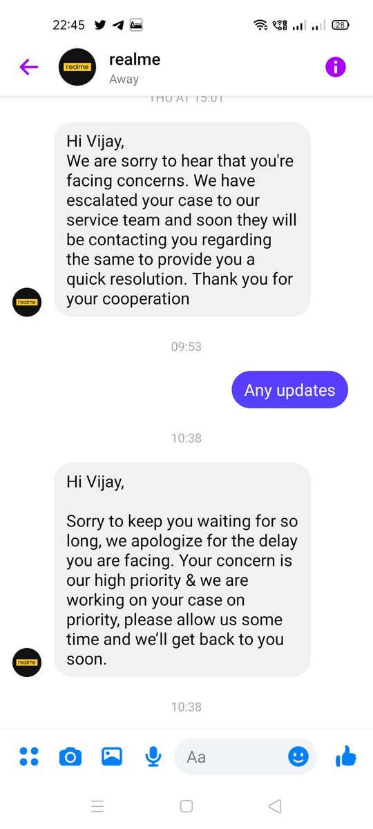 TechyVipra's tweet photo. @realmecareIN  Hey hie team 
I am using realme x7 from last 4 month and from last one month it is service center of camera..... Isssue and after one month my phone hasn't repaired for just an simple issue of auto focus of camera.....
Camera nahi badal pa rhe &amp; they r no 1 brand. https://t.co/f59d25LkiI