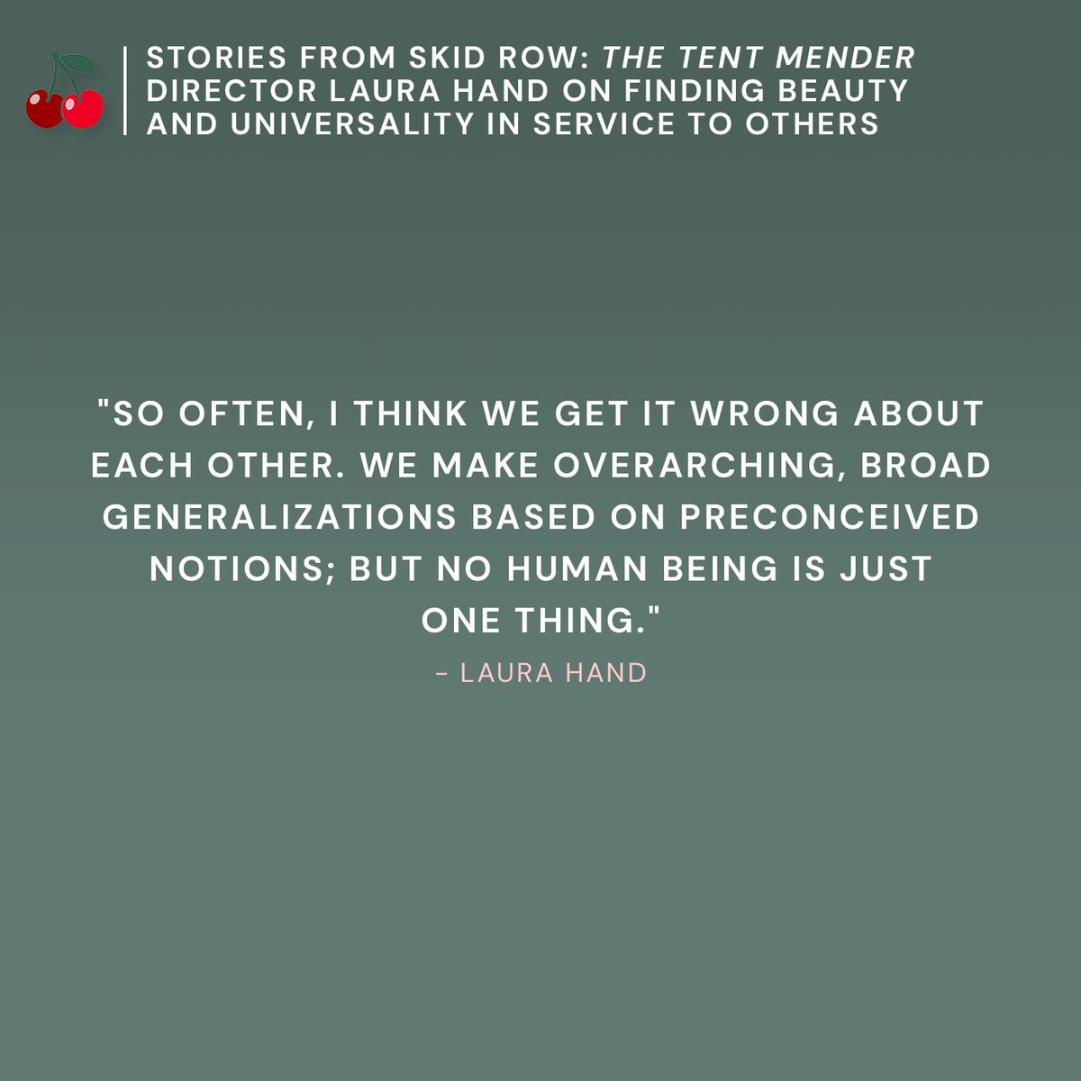 TheCherryPicks's tweet photo. Director @lauralizhand wrote for #CherryPicks about how the desire to serve lead her to create the docufiction series #TheTentMender, which spotlights real stories from residents of LA's Skid Row.
https://t.co/rnOdsxE2rz https://t.co/gpBjJc70pK