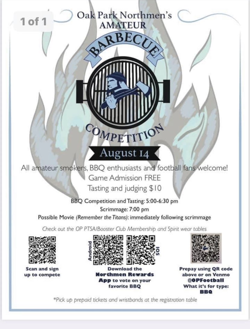 BrianMercerNKC's tweet photo. You can join local barbecue legends like @MikeDial and compete or judge in the 1st annual @NKCSchools @Northmen_OPHS Amateur Barbecue 🍗 Competition on August 14th from 5-630pm! Afterwards, watch @Northmen_FB scrimmage at 7pm! Taste &amp; judge for only $10! More details ⬇️ https://t.co/5Av99NrIEY