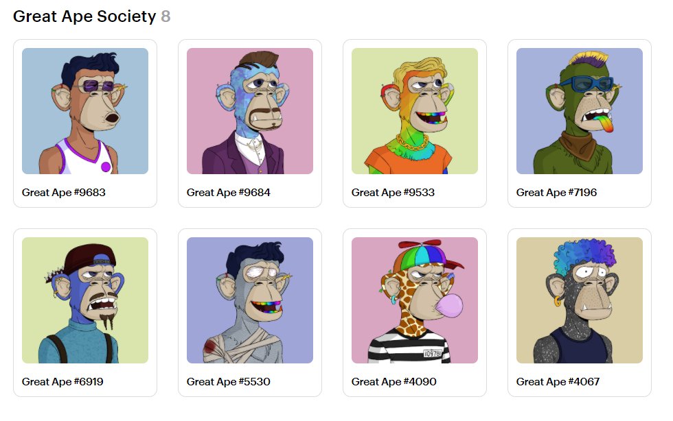 an amazing story about monkeys <a href="/greatapesociety/">Great Ape Society</a> (new @GreatApeSocial)
sold all 10k monkeys in less than a day.
the creator disappeared with the money, leaving the development team. Now the team has taken over the management. <a href="/opensea/">OpenSea</a> approved. thx @Sokos6
the price is rising