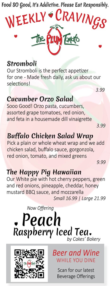 Great New Menu starting at 5! Join us for the best day - #pizzafriday
.
.
.
#theplumtomato #itsaddictive #weeklycravings #getinmybelly #foodislove #colchesterct #salemct