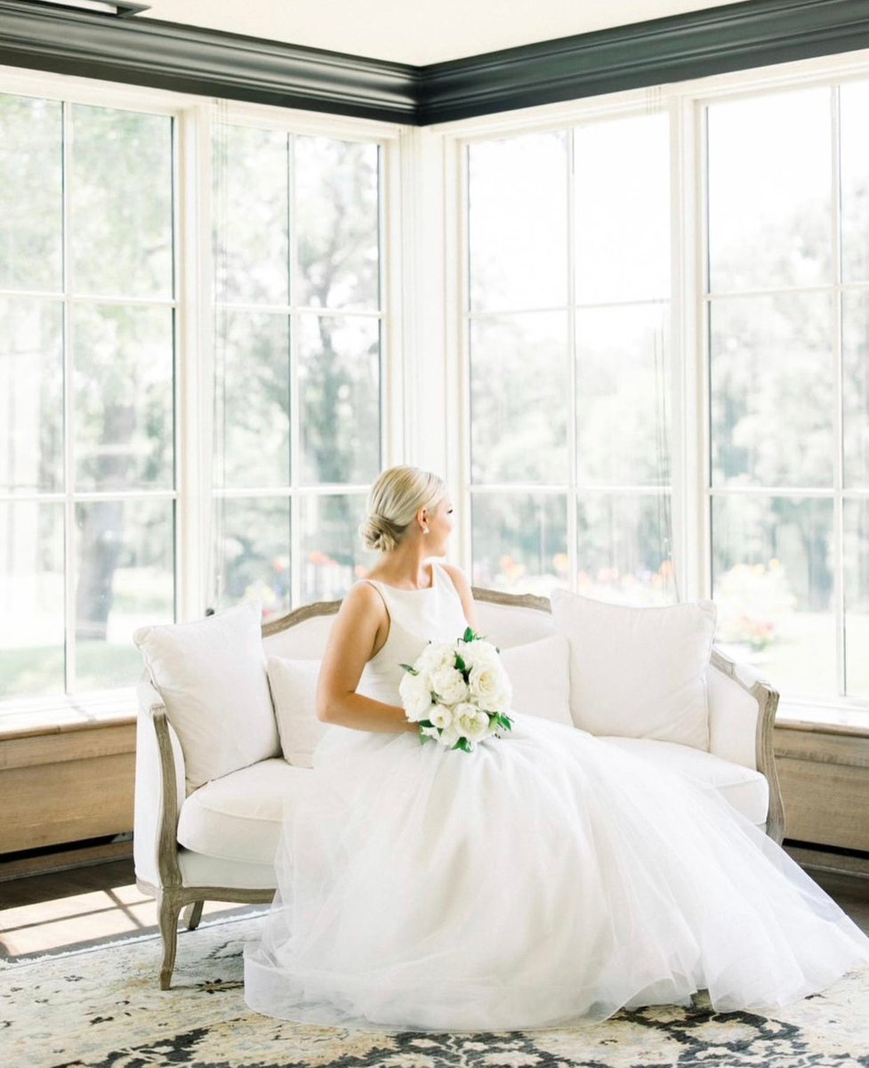 Real Bride Kaitlin is sitting pretty in her dreamy tulle wedding dress 💕 #mikaellabridal #mikaellabride