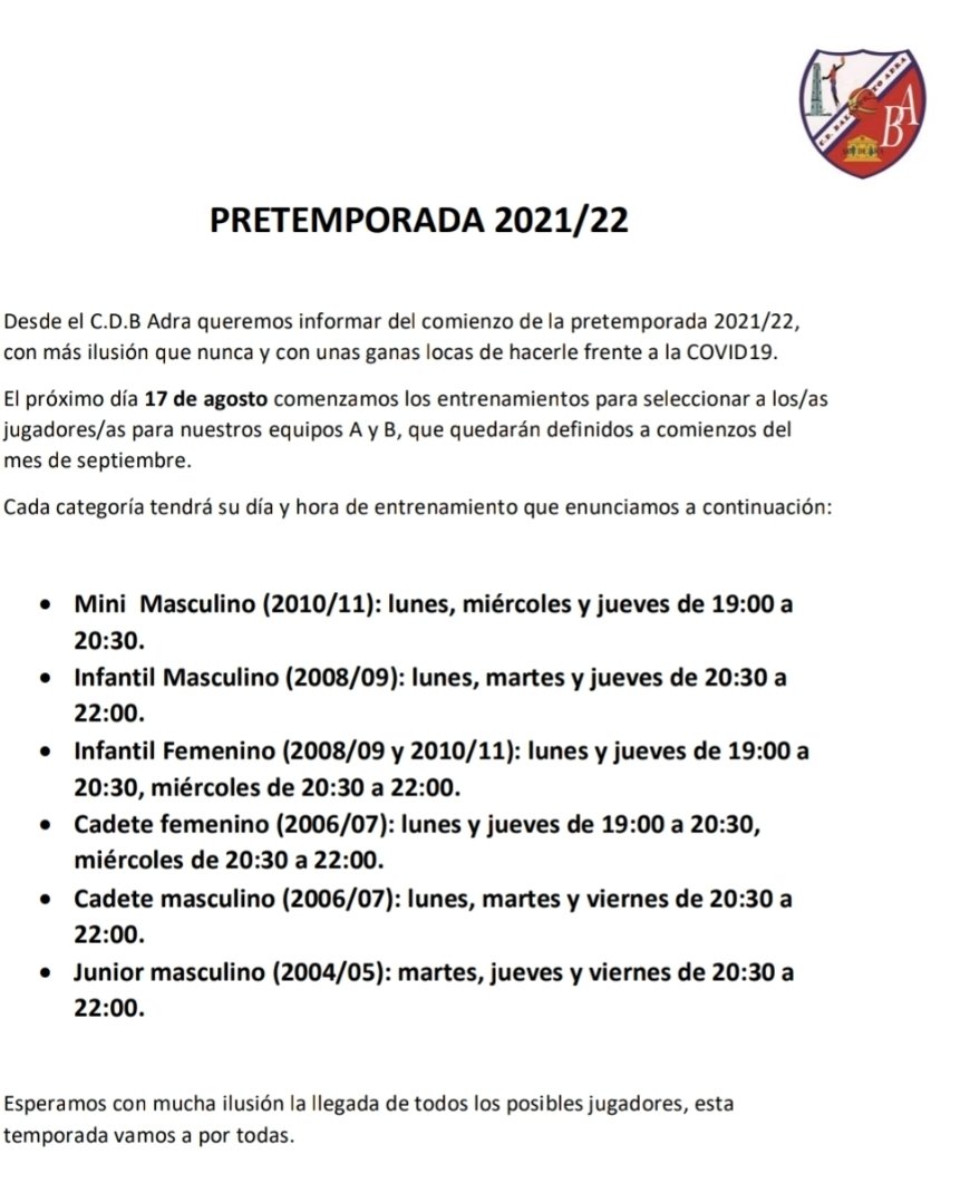 Iniciamos la pretemporada 2021/22 con horarios especiales para evitar las horas de más calor del día. 
Si quieres formar parte de los equipos del club no dudes en venir a los entrenamientos. En septiembre se realizarán las selecciones para los equipos A y B.