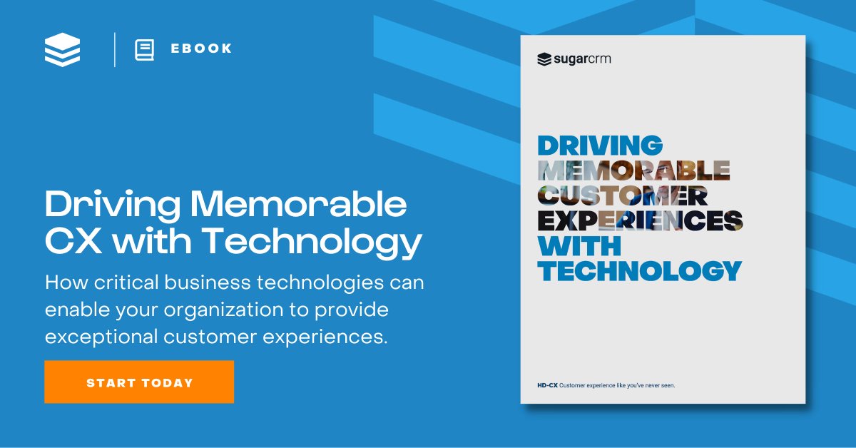 SugarCRM's tweet photo. #Technology can drive #CX like you’ve never seen. In this revealing e-book you’ll learn about pivotal business technologies, what each does, and how #automation can help your organization deliver memorable experiences: https://t.co/gaZB2gVgXM #LetThePlatform https://t.co/CALandCa1e