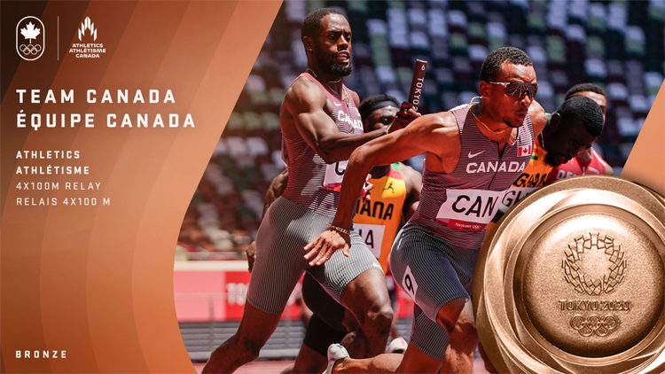 themontrealer's tweet photo. Aaron Brown, Jerome Blake, Brendon Rodney and Andre De Grasse win the #bronze medal in men's 4x100m race at #Tokyo2020!
Their time was an incredible 37.70 seconds.
#Olympics #running #makingcanadaproud #teamcanada @KingsleySC @JeromeBlake11 @RodneyGetEm @De6rasse ๐๐ฅ๐โโ๏ธ๐ https://t.co/ELPjT52ZKc