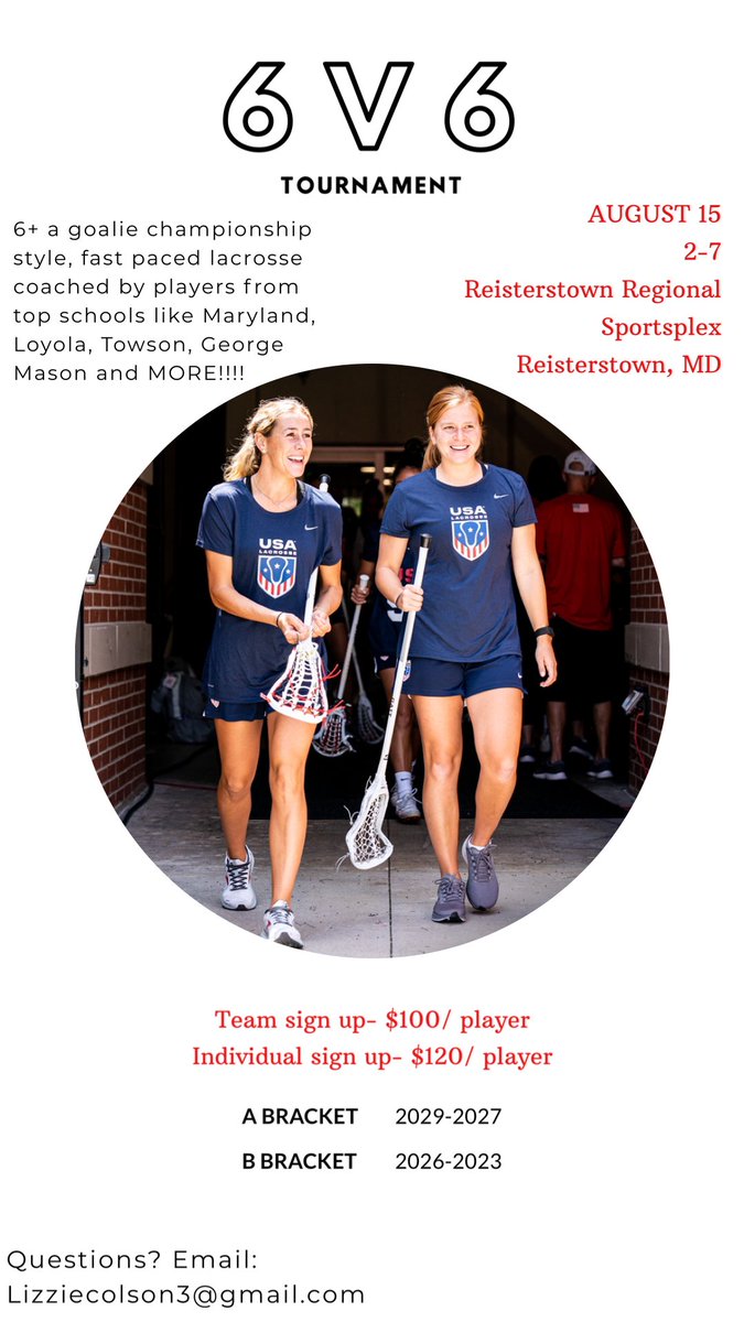 Lizzie Colson™ (@lizziecolson) on Twitter photo Your daily reminder to sign your daughter up for LColson Lacrosse 6V6 tournament!! Early registration closes ‼️‼️ WEDNESDAY 08/ 11 ‼️‼️ Don’t wait!!!!
Questions? Email: lizziecolson3@gmail.com
Sign up: form.jotform.com/212093891079058 Your daily reminder to sign your daughter up for LColson Lacrosse 6V6 tournament!! Early registration closes ‼️‼️ WEDNESDAY 08/ 11 ‼️‼️ Don’t wait!!!!
Questions? Email: lizziecolson3@gmail.com
Sign up: form.jotform.com/212093891079058