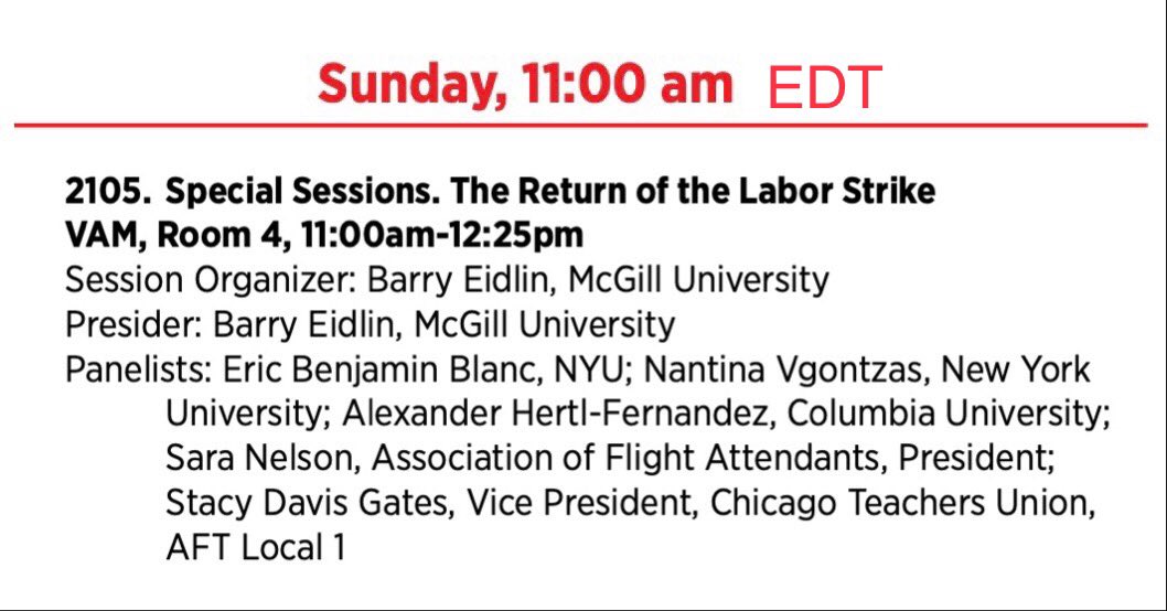 eidlin's tweet image. Excited to take a break from #DSACon2021 to moderate this discussion at #ASA2021 on “The Return of the Labor Strike” featuring @FlyingWithSara @afa_cwa, @stacydavisgates @CTULocal1, @_ericblanc &amp;amp; @nantarsya. Should be a great discussion!