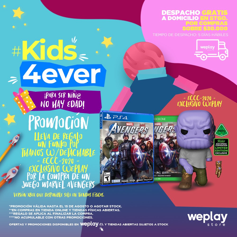 weplaystore_cl's tweet image. Si compras el increíble juego #MarvelsAvengers, te llevas de 🎁 REGALO el #Funko Pop! exclusivo #ECCC2020 de #Thanos #WDetachable de #AvengersEndgame 😍 Promoción en web ➡bit.ly/3zJIKEv ⬅ y tiendas físicas abiertas #WeplayStore *Versión #XboxOne solo en tiendas físicas