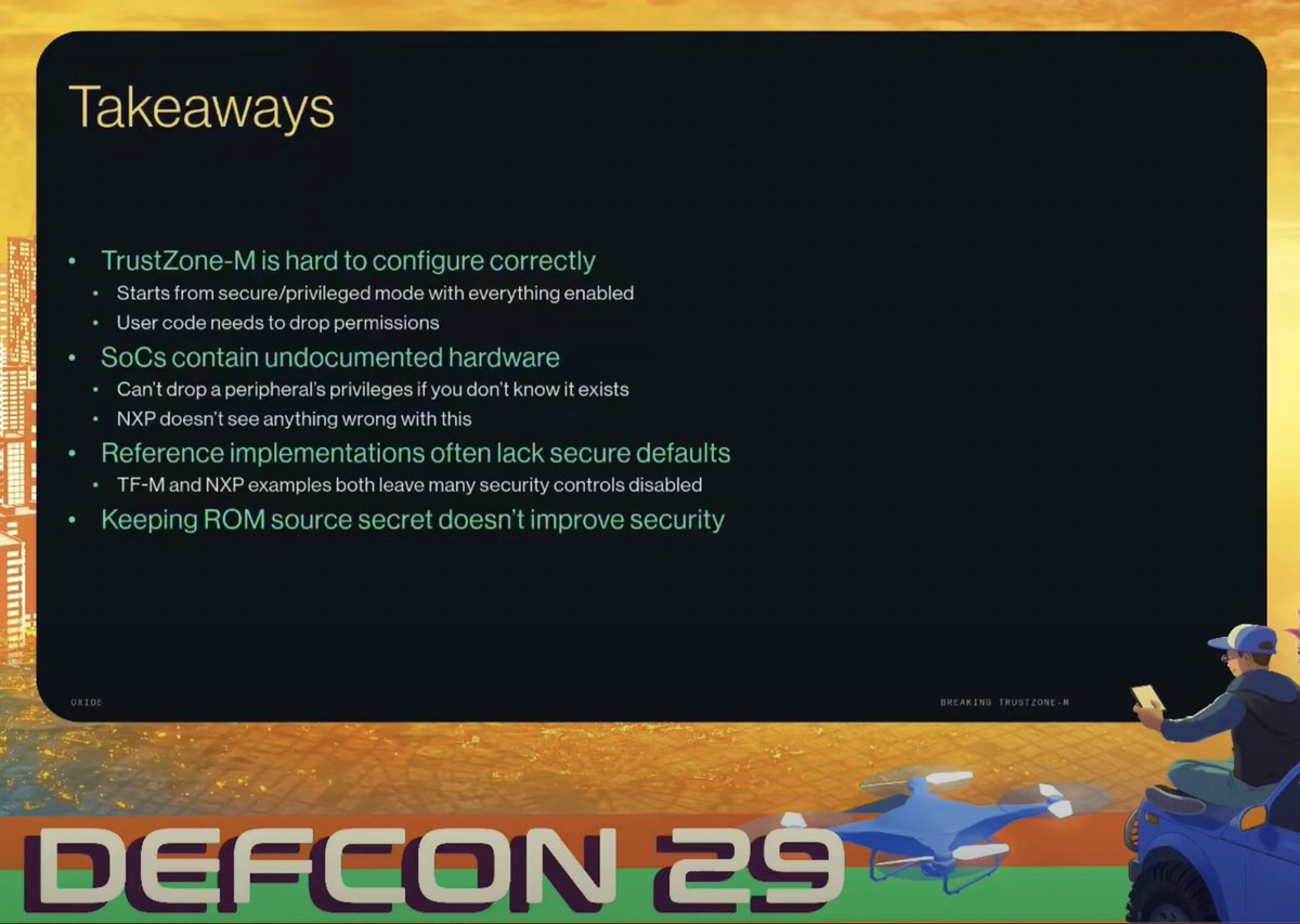 platformsec's tweet image. (#defcon29 video) Breaking TrustZone-M: Privilege Escalation on LPC55S69 — Laura Abbott & Rick Altherr, Oxide Computer
🎥 49m youtube.com/watch?v=eKKgaG…
@openlabbott @kc8apf @oxidecomputer @NXP @Arm @ConfidentialC2 @OpenComputePrj #RootofTrust #openfirmware #infosec