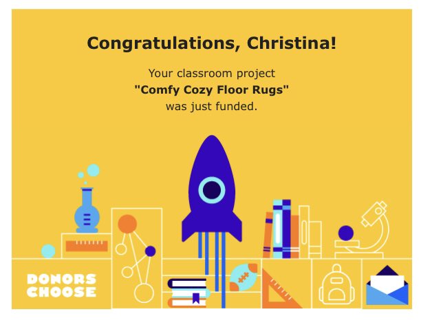 Thank you #teachertwitter for supporting this project! 106 donors helped me, with a generous anonymous donor finishing the 🚀! A special, huge, shoutout to <a href="/KASMOM24/">Kelly is Back-to-School 🍏</a> and The Underdog Giving Page! Let’s help get some more 🚀🚀🚀!!

donorschoose.org/giving/the-und…