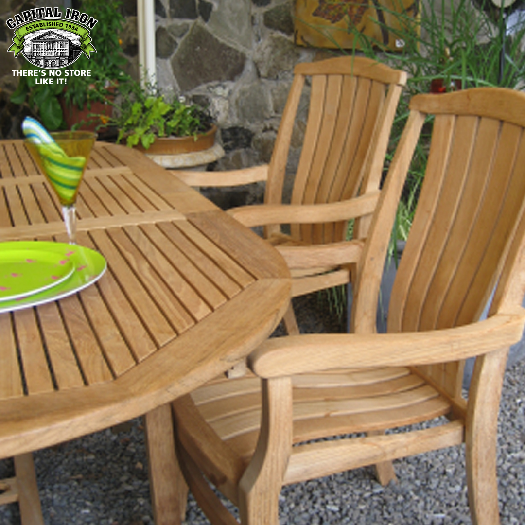 Capital_Iron's tweet photo. Weโve got that weekend feeling. Our full line of teak patio furniture has arrived, the perfect time to come see what we have in store for you. #CapitalIron #ChillOut #ThisIsHappy https://t.co/Z98G7SO40C