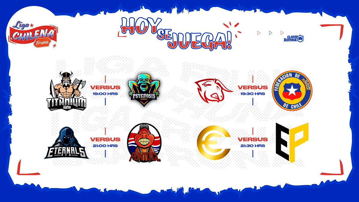 Liga Chilena Fruna (@ligafruna_cl) on Twitter photo #División1 | Jornada 1 ⚔️
Arranca otra emocionante edición de #LCHF con los mejores equipos del ámbito nacional. ¿Quiénes disfrutarán la dulce victoria?
Transmiten vía Twitch
📽️ <a href="/kevincito_CR/">Kevincito</a> 19:00🇨🇱
📽️ <a href="/kevincito_CR/">Kevincito</a> 19:30🇨🇱
📽️ <a href="/DxJoseGaming/">Mr DX Jose</a> 21:00🇨🇱
📽️ <a href="/Recameca/">Recameca 😈</a> 22:00🇨🇱 #División1 | Jornada 1 ⚔️
Arranca otra emocionante edición de #LCHF con los mejores equipos del ámbito nacional. ¿Quiénes disfrutarán la dulce victoria?
Transmiten vía Twitch
📽️ <a href="/kevincito_CR/">Kevincito</a> 19:00🇨🇱
📽️ <a href="/kevincito_CR/">Kevincito</a> 19:30🇨🇱
📽️ <a href="/DxJoseGaming/">Mr DX Jose</a> 21:00🇨🇱
📽️ <a href="/Recameca/">Recameca 😈</a> 22:00🇨🇱