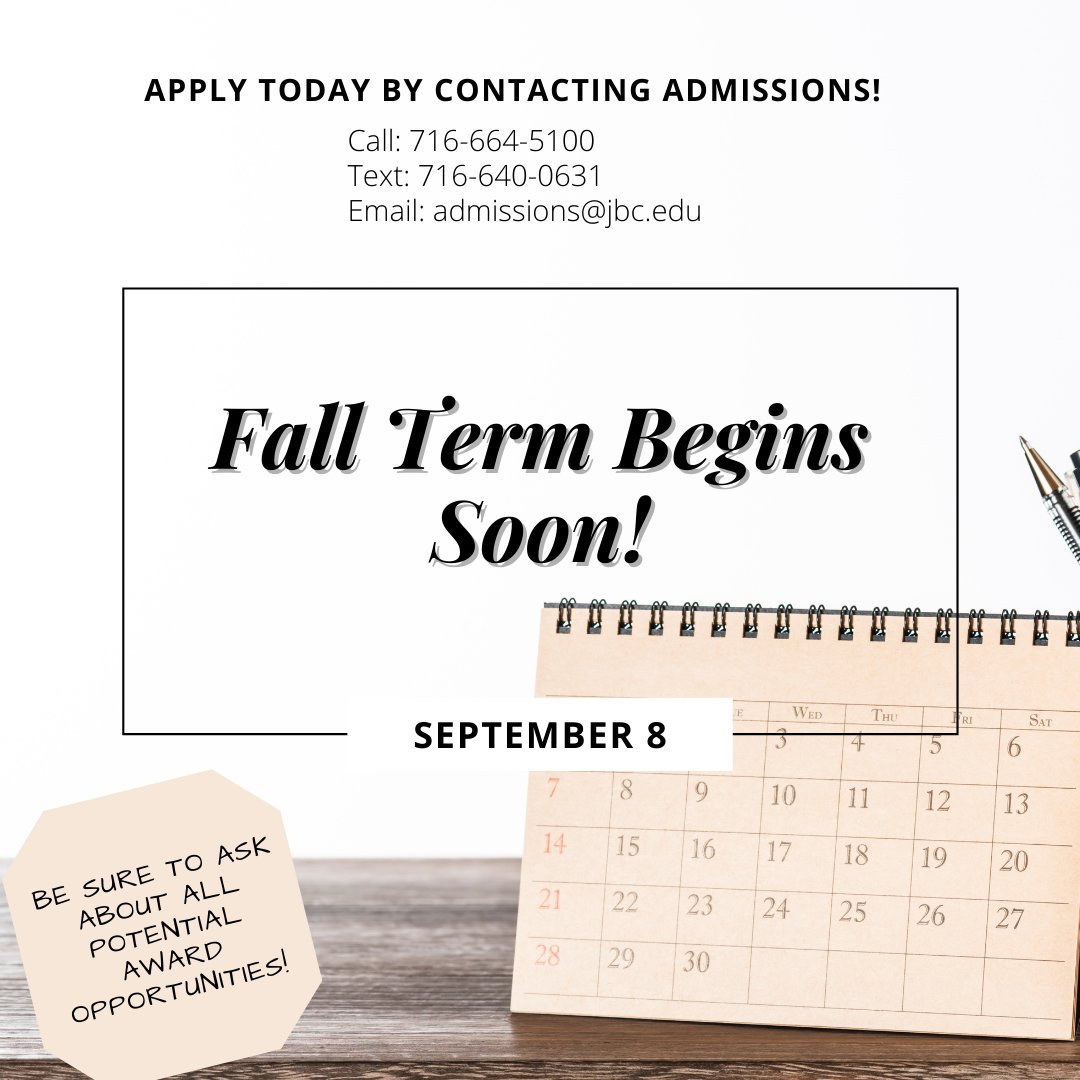 JBC_NY's tweet image. Fall Term begins soon!  Why wait?  Begin on September 8 with JBC!
#jbcstudents #jbc #fallstart #college #fall2021
jbc.edu/apply/