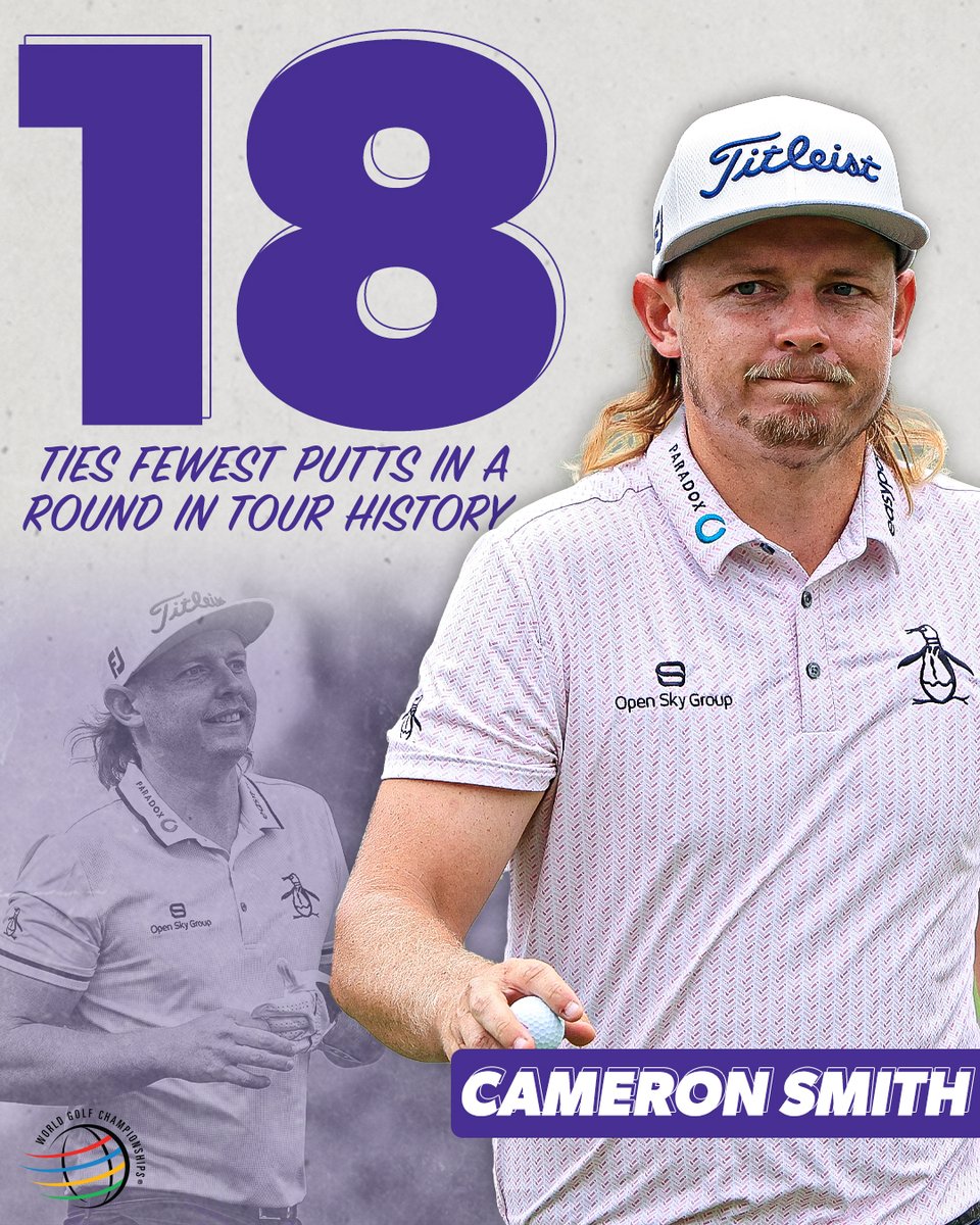 18 putts thru 18 holes.

1: 1 putt
2: 2 putts
3: 0 putts
4: 0 putts
5: 1 putt
6: 1 putt
7: 1 putt
8: 0 putts
9: 1 putt
10: 1 putt
11: 2 putts
12: 1 putt
13: 2 putts
14: 1 putt
15: 1 putt
16: 0 putts
17: 1 putt
18: 2 putts

Golf claps for Cameron Smith 👏