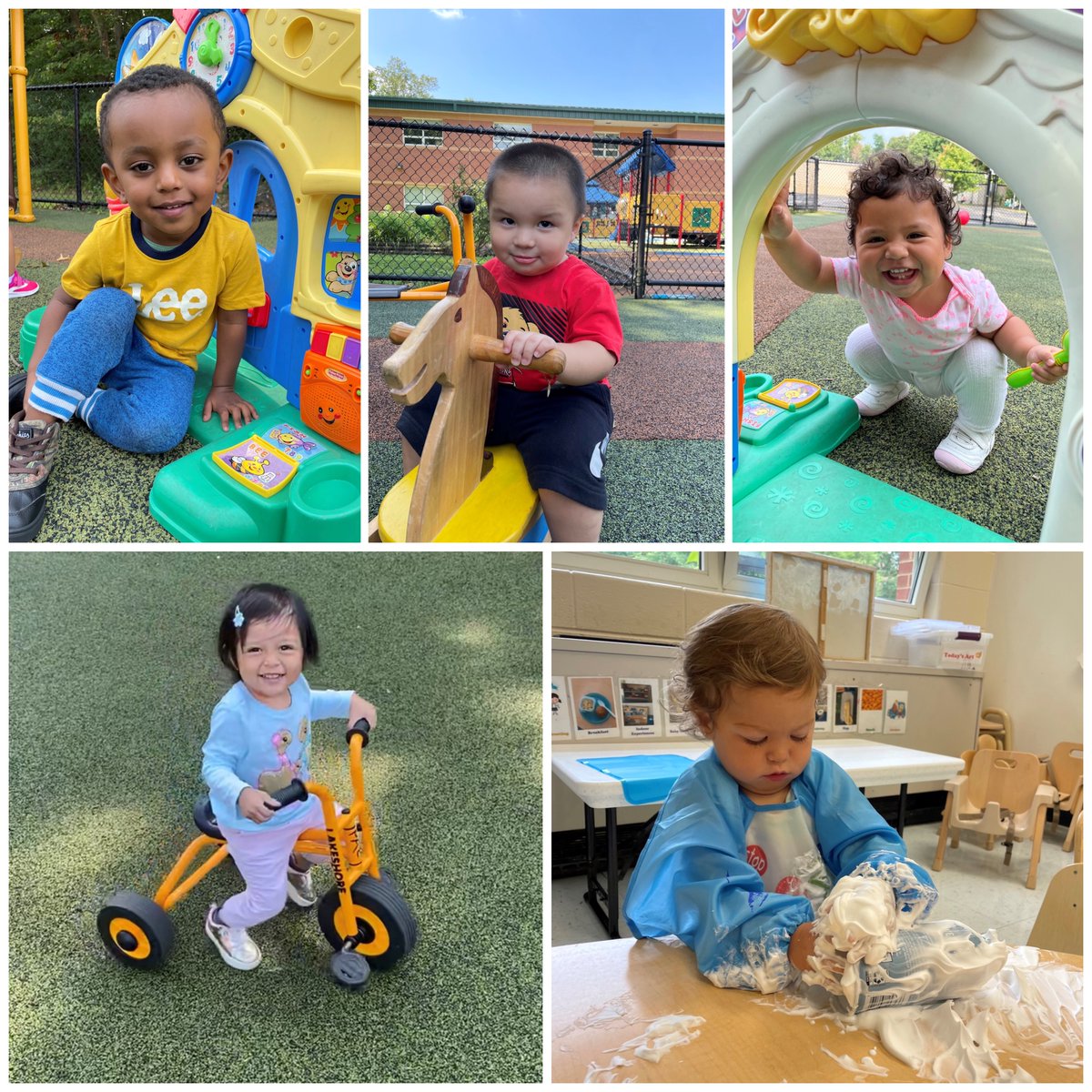 FCPSRegion1's tweet photo. FCPS' youngest learners are adjusting to being back in school full-time. These toddler Dogwood Dragons are finishing their second week of school and are loving it. @DogwoodFairfax https://t.co/ljSHnVt1Ro