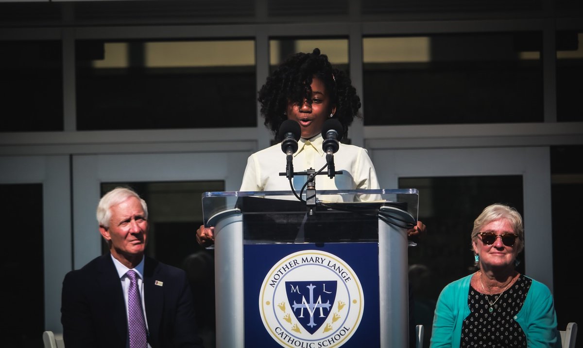 BaltCouncil's tweet photo. Today at @archbalt's Mother Mary Lange Catholic School, rising eighth-grader Jaylah Golden said she "intends to follow in the footsteps of Mother Lange by leading others to do good and trying my best to stand up for those who are not big enough to stand up for themselves." https://t.co/jdyRjtufMP