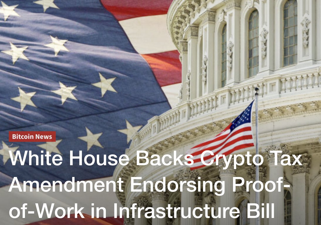 miloxchange's tweet photo. The White House has endorsed an amendment to the $1 trillion Infrastructure bill that supports proof-of-work over all other consensus mechanisms. For more info: - https://t.co/hFpljXnGuB #cryptocurrency #cryptonews https://t.co/dwHp5flGtI