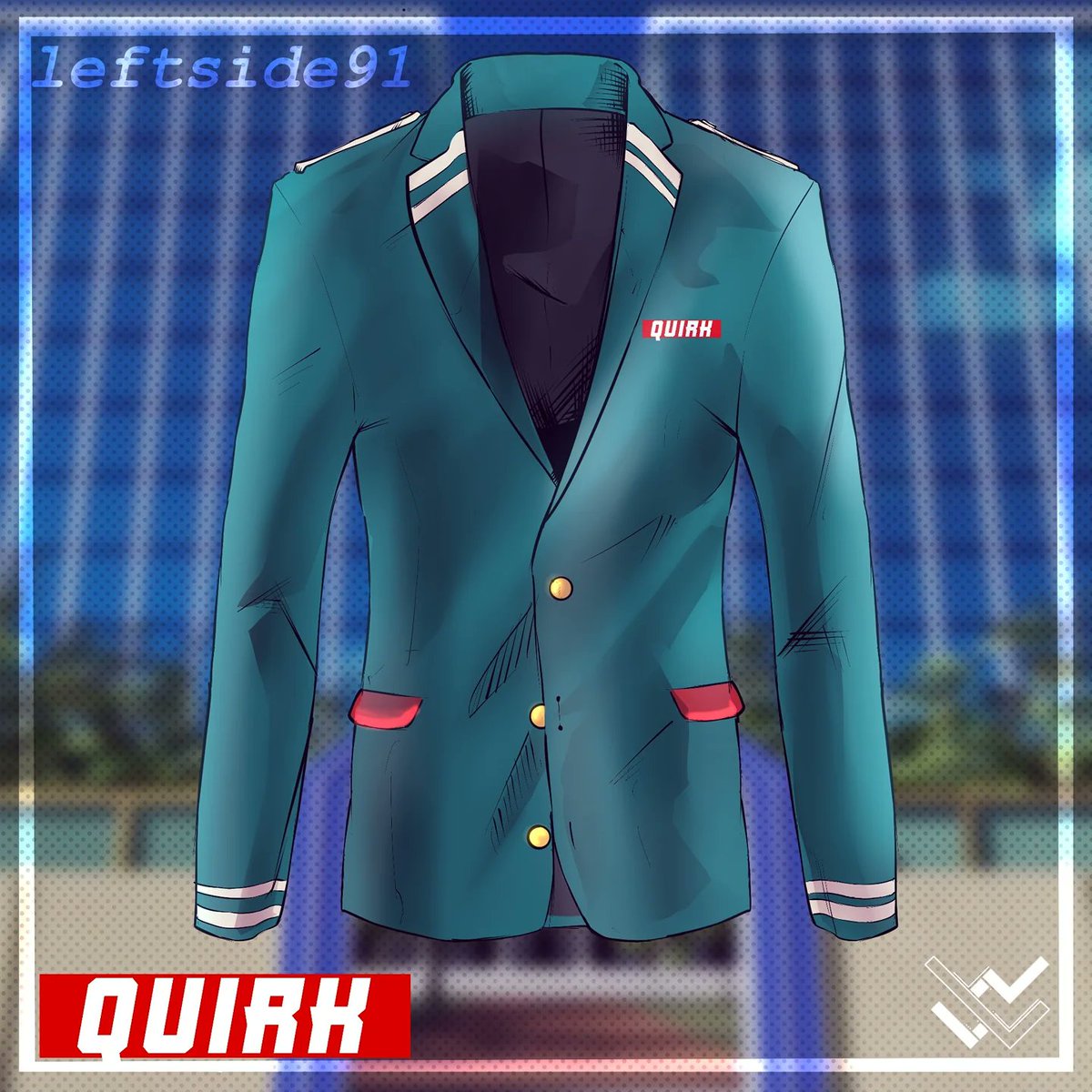 leftside1991's tweet photo. "I need to work harder and harder so I can make this QUIRK my own."
- Izuku Midoriya

🔴 Academia blazer, Deku color palette 
🔴 Deku inspired "QUIRK" Tee 

Dropping end of August.

Artist - @washi_ww
#bokunoheroacademia
#myheroacademia #deku https://t.co/acn7VF6hbF