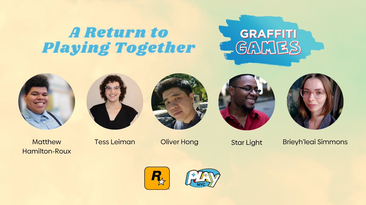 Playcrafting's tweet photo. Don't miss the Graffiti Games booths and play:

Slumber Squad by @comfyfish 
Big Boss by @AfroGundam
Warehouse Rumble by @Slide20XX
Warp Dash by @DaBessTess
Swords at Dusk by @OrigamiAndroid

Supported by @RockstarGames, they're bringing exclusive debuts to #PlayNYC! https://t.co/WLzj0T4LH7