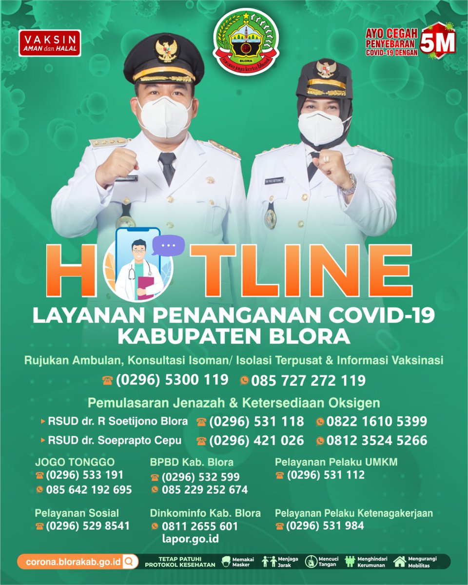 AriefRohman_838's tweet photo. Hotline informasi vaksinasi, oksigen, konsultasi isolasi mandiri dan lainnya... monggo menghubungi nomor nomor berikut : (lihat poster) 

Semangat Sesarengan Tangani Pandemi. Blora Pasti Bisa...!! 

#AriefRohman #MasArief #Blora #mBLoraniBanget #SesarenganmBangunBLora https://t.co/KJbtx3NprO