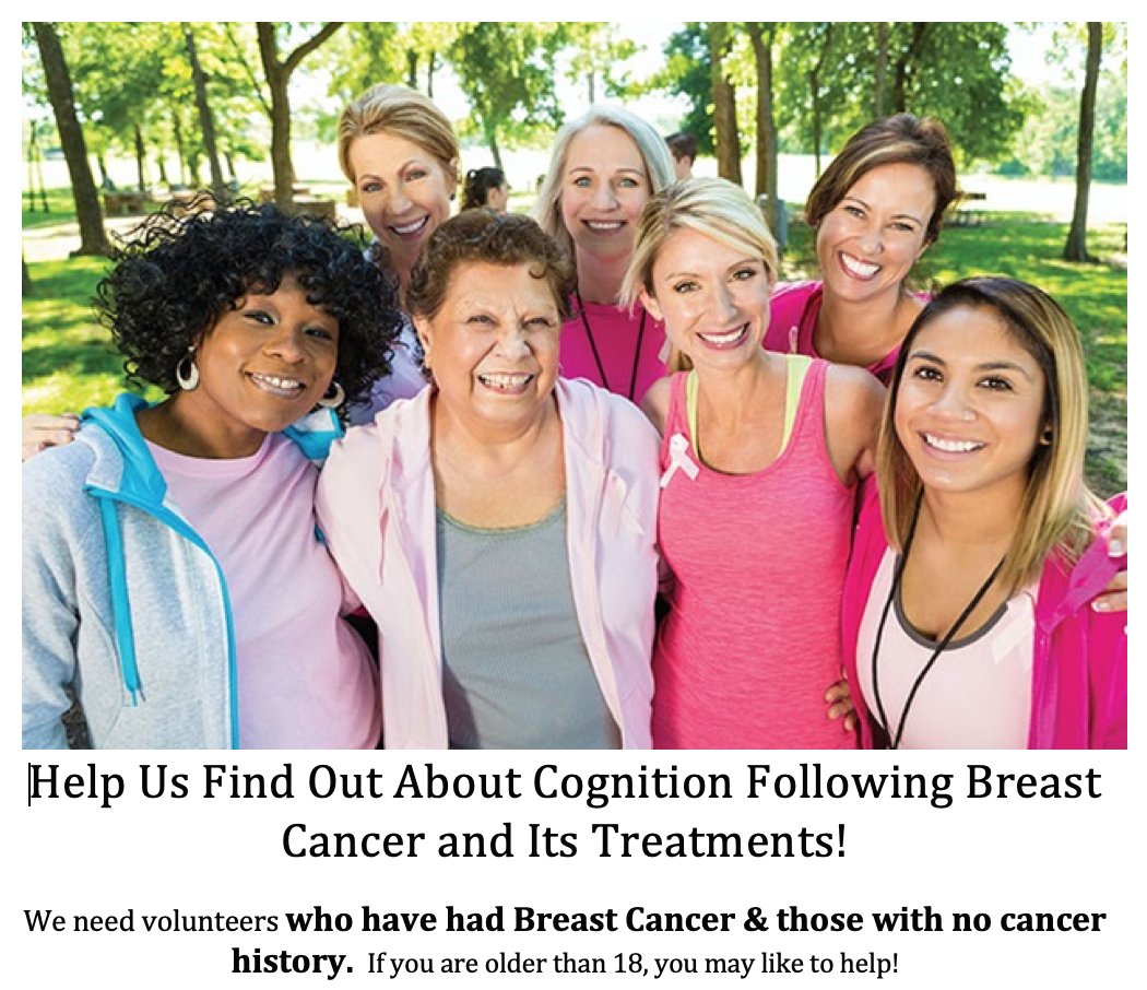 hagsie's tweet photo. Women of the world we need help testing a new rapid method of measuring cognition. People with either a history of #BreastCancer or those without, can complete our 30-45min online study. https://t.co/9rUi5VBzIq
#BCSM #SuppOnc #SurvOnc #PsyOnc #HelpAResearcher
@macmillancancer https://t.co/tvBwY1hHPu
