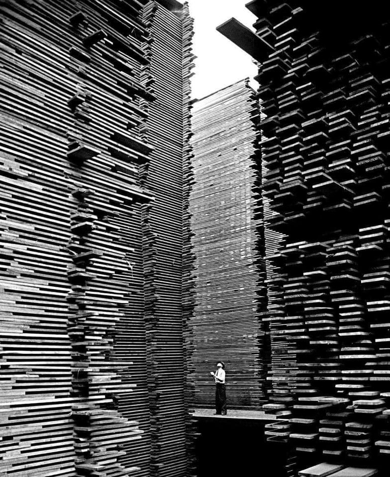 mason4922's tweet image. Man standing in the Seattle Cedar lumber yard, 1939