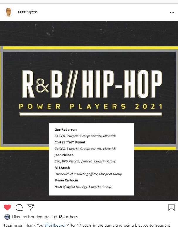 Congratulations to @CortezBryant, one of our favorite instructors, on his recent designation on the R&B/Hip-Hop Power Players 2021 Listing. Thank you for being a model of a great JSU graduate. #theeilove  #JSUAlums