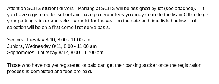 clintwolfe1's tweet photo. SCHS Parking Permits are in. If you intend to get a parking sticker please see the attached info regarding the parking policy changes and when you can come get your sticker #SalemWildcatPride https://t.co/866iAnSHRH