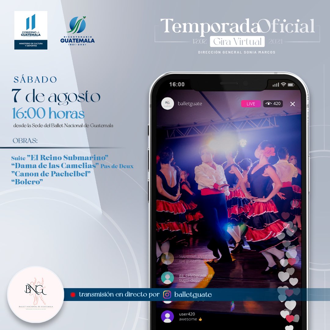 BNC_Mertins's tweet photo. #TemporadaOficial | #GiraVirtual
Acompáñanos este sábado 7 de agosto a las 16:00 horas desde la sede del Ballet Nacional de Guatemala en vivo desde nuestro Instagram @balletguate https://t.co/v25vPHUppi