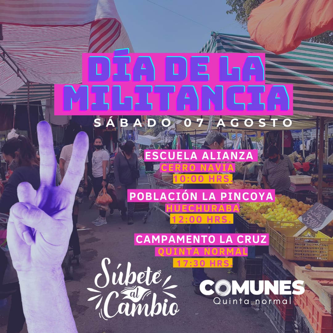 ComunesQN's tweet photo. ¡DÍA DE LA MILITANCIA! ✌🏽

🔽 El sábado desde temprano estaremos ayudando en la limpieza de la Escuela Alianza en CERRO NAVIA
🔽 Luego y como todos los sábados, estaremos en la olla común #PincoyaDigna HUECHURABA
🔽 Más tarde estaremos en el campamento La cruz 
¡Súmate! https://t.co/C3e1MIVnS1