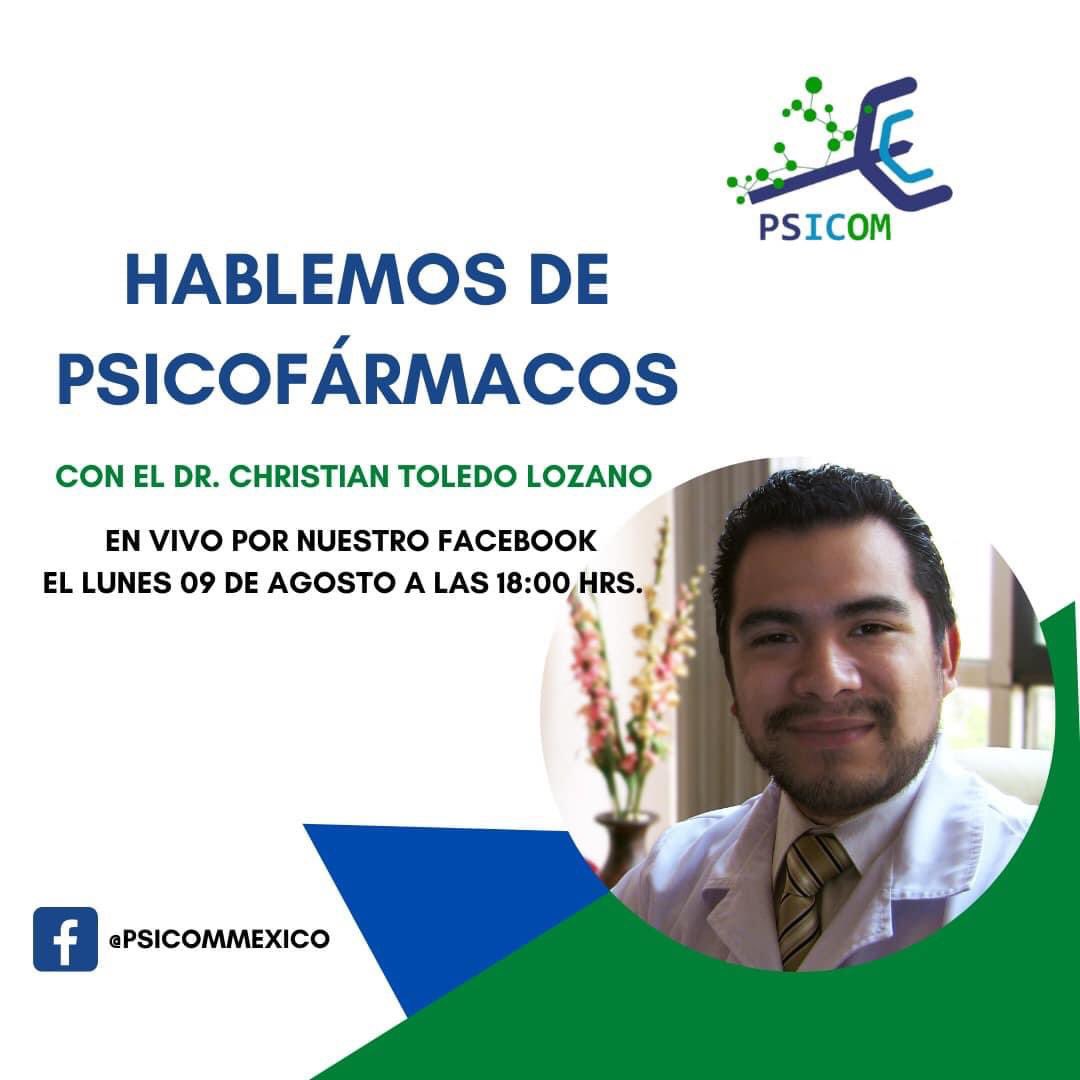 DrAlejandro_TCC's tweet photo. Están cordialmente invitamos a la entrevista que tendremos el próximo lunes 9 de Agosto a las 18:00 hrs. con el Dr. Christian Toledo Lozano, hablaremos de Psicofármacos.

La transmisión será en vivo por nuestra página de Facebook https://t.co/8ogrzeFDT4